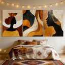 Framed Boho African American Wall Art Black Woman Canvas Print Gold Vintage Abstract Black Female Painting Picture Wall Decor for Living Room Bedroom Office 16x24 Inches