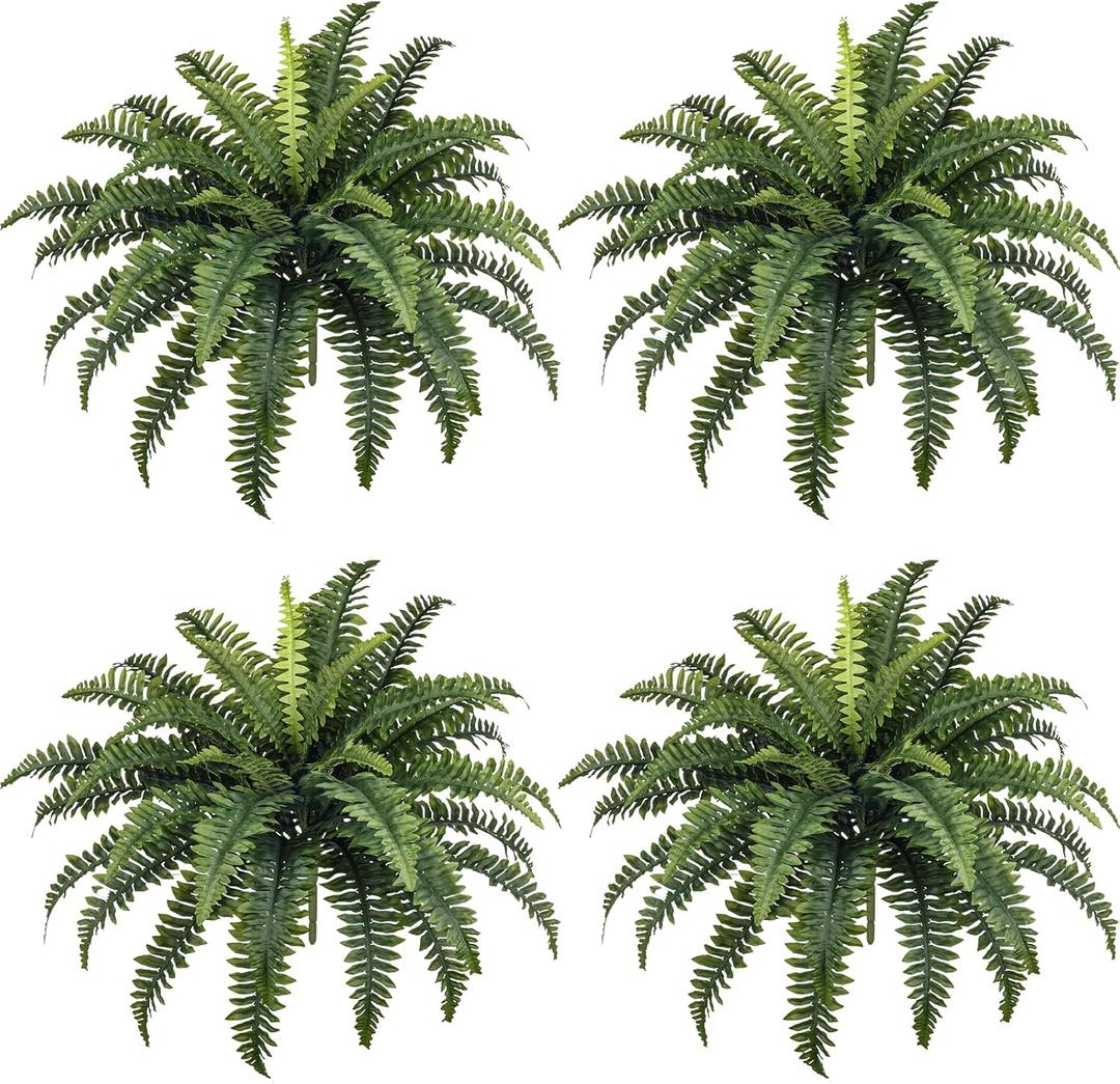 35" Fake Ferns, 4 Large Artificial Bonston Ferns Bushes Plants with 39 Fronds for Outdoors Garden Patio Porch Entrance Low Maintain Home Decor