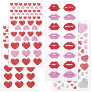 Red Pink Heart Face Gems, Valentine's Day Self Adhesive Face Gems Rhinestones Glitter Stickers, Heart Accessories for Makeup, Rave Accessories for Women, Kiss Jewels for Body, Eye, Hair 4 Sheets