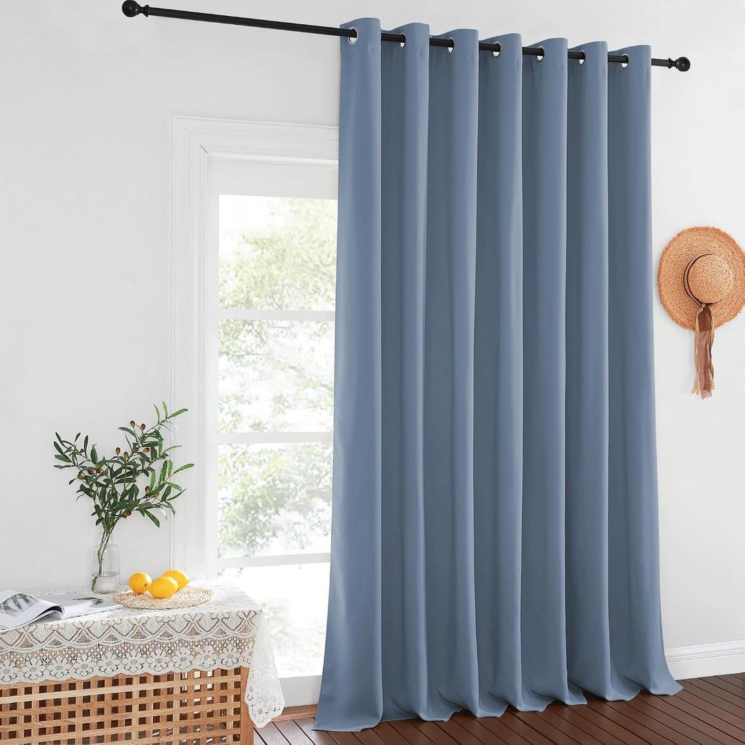 NICETOWN Blackout Curtains for Sliding Glass Door Room Divider Noise Reduce Curtain Panel Portable Window Screen Sliding Partition, W100 x L102 inches, 1 Panel, Stone Blue