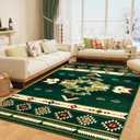 Western Rugs for Living Room, Non Slip Rustic Rug for Bedroom Dining Table Kitchen, Washable Aesthetic Area Rugs for Home Decor, 5ft x 7ft, Green