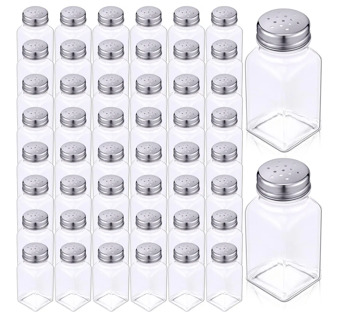 Bokon 48 Pack Glass Salt Shaker Bulk with Stainless Lids Tops 2.7oz Small Spice Shaker for Kitchen Restaurants and Catering Wedding Party Supplies