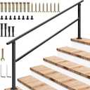 VIVOSUN Outdoor Handrail, 6-7 Step Stair Handrail, 83" x 36" Fits 1 to 7 Steps, Wrought Mattle Iron Handrail for Concrete Steps, Porch Steps, Black, HR-0004