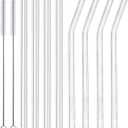 ALINK Glass Smoothie Straws, 10" x 10 mm Long Reusable Clear Drinking Straws, Pack of 8 with 2 Cleaning Brushes