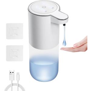 Automatic Soap Dispenser Touchless-Rechargeable,Liquid soap Dispenser-4 Adjustable Levels,4 Power Indicators-13.4oz-Suitable for Kitchen and Bathroom