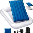 Inflatable Toddler Travel Bed, Portable Toddler Bed | Kids Air Mattress with Sides | Reversible 2 Colors Kids Blow Up Mattress -Navy Blue & Grey