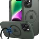 CACOE Magnetic Case for iPhone 13/14 6.1 inch with 360 Rotatable Ring Stand, Compatible with MagSafe Car Phone Mount, Cases Cover Phone Holder for Desk Meeting/Videos Dark Green