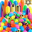 [ 6 Surprise Gold Eggs ] 100 Pcs Easter Eggs, 3" Bright Colors Empty Plastic Eggs Bulks Fillable for Easter Hunt, Party Favor, Basket Stuffers Filler, Classroom Prize Supplies, Filling Treats