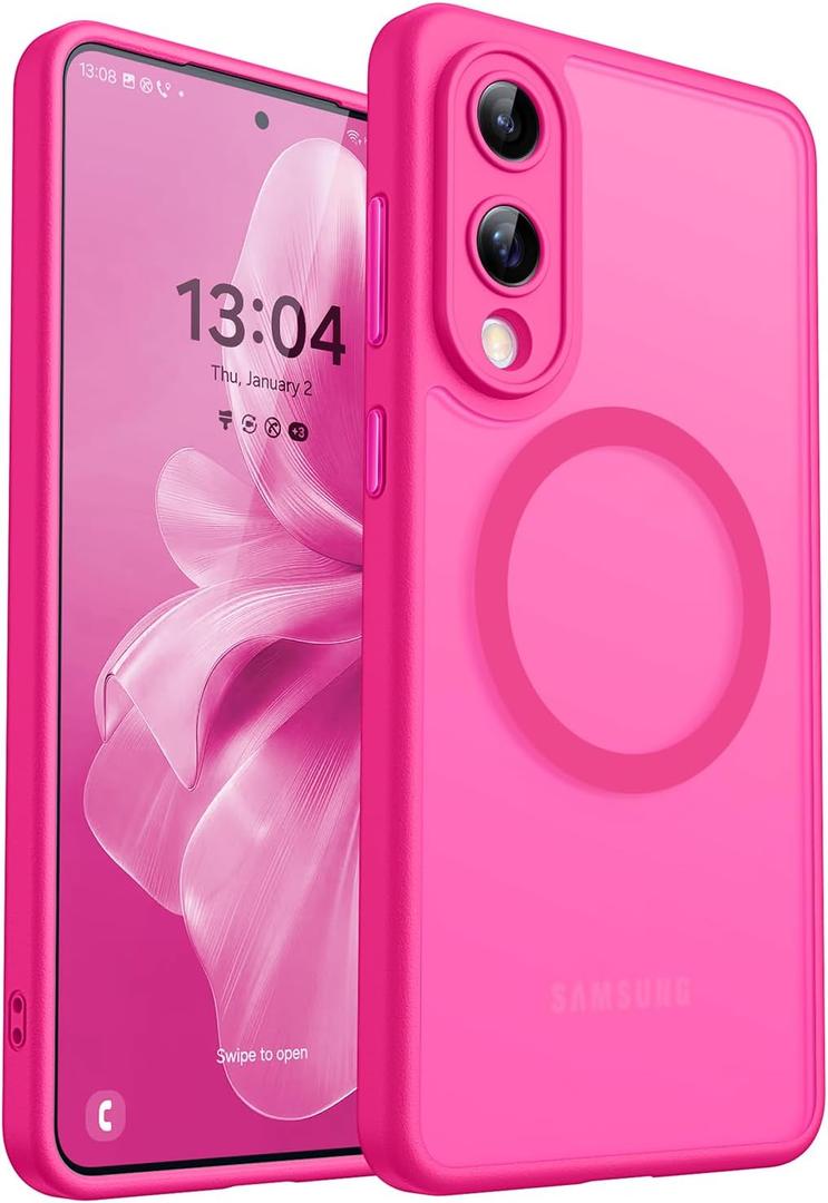 CANSHN Designed for Samsung Galaxy S25 Edge Case (2025) [Full Camera Protection] [Compatible with Magsafe] Translucent Matte Back Protective Phone Cover, Hot Pink