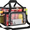 Clear Lunch Bag 40-Can with Adjustable Shoulder Strap for Women/Men, Reusable Lunch Box, Tote Bag Stadium Approved for Work, School, Picnic, Security Check (X-Large) (Black)