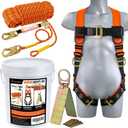 Safety Harness Fall Protection Kit - Roofing Harnesses 50ft Safety Rope Lanyard Kit 5 Gallon Bucket Kit Roof Top Anchor Construction Work 20pcs Nails Included