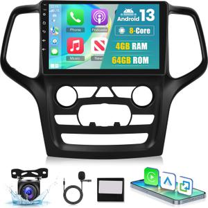 [8 Core 4G+64G] Android Car Radio for Jeep Grand Cherokee 2014-2020, 9 inch Touch Screen Car Play Stereo, DSP 32 EQ Audio/IPS Screen/Carplay/Android Auto/SWC/BT 5.0/WiFi