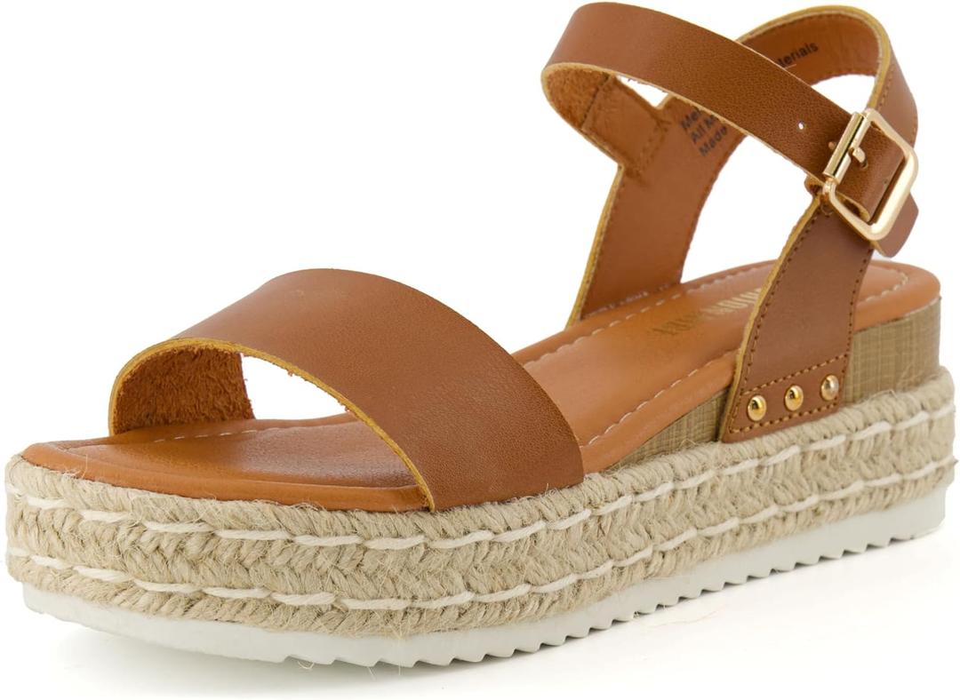 CUSHIONAIRE Melissa Espadrille Platform Sandals For Women with Adjustable Ankle Strap and Memory Foam Insole-Comfortable Womens Sandals for Summer (6.5, Tan)
