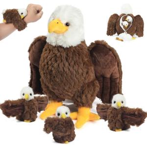 4 Pcs Bald Eagle Stuffed Animal Set 14 Inch Mommy Stuffed Eagle Plush Toy with 3 Babies, Zipper Bald Eagle Toy with Baby Eagles Plushies for Kids Boys Girls Birthday Christmas Birders Zoo Plush Gifts