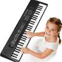 61 Keys Kids Piano Keyboard Toy with Mic Portable Electronic Piano for 3 4 5 6 7 8 Girls Boys Beginners Birthday Xmas Gifts, Black