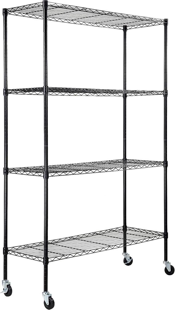 VEVOR Storage Shelving Unit, 4-Tier Adjustable Storage Shelves, 48" L x 18" W x 74" H Garage Storage Shelves, Metal Shelves with Wheels for Kitchen Pantry Basement Bathroom Laundry