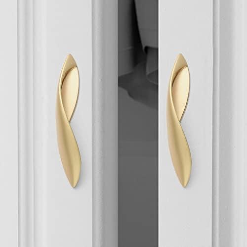 ESreake 4Pcs Arcuate Pulls Handles Knobs,3.8" C-C Modern Elegant Curved Handle Cabinet Pulls,Create a Spatial Aesthetic,S-Shaped Solid Zinc Alloy Drawer Pull (4 Pack, Pearl Gold, 3.8" Hole Centers)