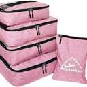 Hopsooken 5 Set Packing Cubes for Travel Large Suitcase Luggage Organizer Bags Travel Accessories Vacation 4 Cubes 1 Laundry Pouch Bag, Pink