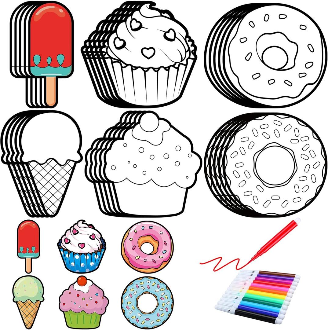 Gemscream 30 Pcs Crafts Color Your Own Magnet for Kids Sweet Treat Kit DIY Coloring Dessert Crafts DIY Coloring Magnet Ornaments for Art Party Favors