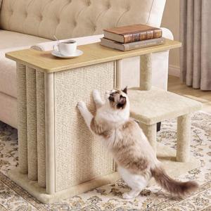 Homegroove Cat Scratch Furniture Protector, 35.6''L Multi-Functional Cat Scratcher Side Table with Sisal Scratching Posts and Pad, Large Cat Couch Protector from Cat Claws for Living Room (Wood, Left)