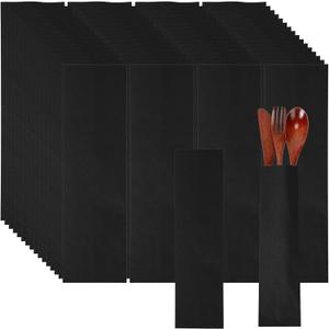Geelin 1000 Pcs Paper Silverware Bags 10" x 2-3/4" Churro Bags Kraft Utensils Sleeves for Restaurant Kitchen Pretzel Rod Bag Cookies Chopsticks Holder for Graduation Wedding Party (Black)