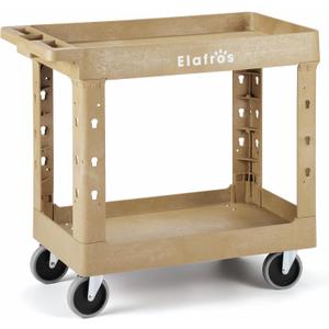2-Tier Heavy Duty Utility Rolling Cart, 34 x 17 in, 5" Wheels, Sand