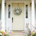 Easter Wreaths for Front Door, 20 inch Easter Door Wreath Decorations with Eggs Lambs Ear Leaves, Artificial Spring Wreath with Hydrangeas Flowers for Home Wall Window Farmhouse Decor