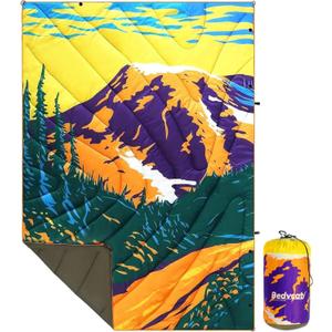 Camping Blanket, Puffy Waterproof Travel Blanket, Warm Cozy Picnic Blanket, for Outdoors, Travel, and Mountain.(Mountain, 78" x 56")