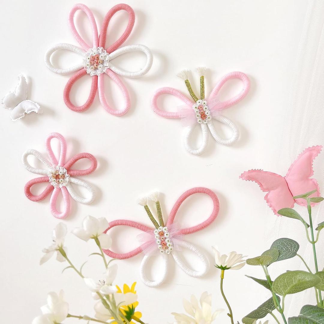 KUNHEHO Butterfly Wall Decor Set of 6 Daisy Flower Boho Nursery Wall Dcor Bohemian Macrame Woven Rattan Wall Hanging Room Decor for Teen Girls