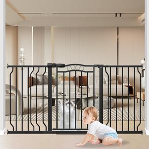 Extra Wide Baby Gate 53-62 Inch, Pressure Mounted Dog Gate Indoor, Walk Thru Pet Gate for Cat Dog Child,Pet Gates for The House Doorway Black