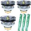 3 Pack AM144377 Spindle Assembly Kit for John Deere 48" 54" Decks | Includes 3xAM124498 Spindle+3xM131814 Spindle Pulley+3xUC22009 Blade for John Deere X320 X500 X300 X534 GX255 GX345 X530 Deck