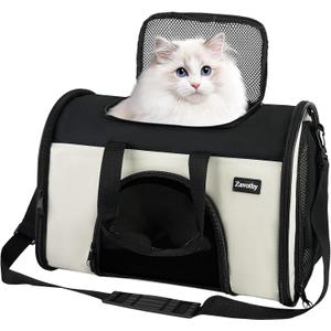 Zavothy TSA Airline Approved Soft-Sided Pet Carrier for Small to Medium Cats and Puppies, Up to 15 Lbs – Collapsible Travel Carrier for Dogs & Cats, White
