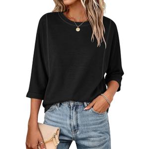 Fanway&EC Women's Casual Summer Tops 3/4 Sleeve Crew Neck T Shirts Loose Fit Tunic Blouses Tee (Gray, XXL)