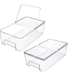 SANNO Vegetable Refrigerator Organizer Food Bins with lids Large Stackable Fridge Clear Organizers Kitchen Cabinet Organizer for Freezer, Kitchen, Countertops, Cabinets Pantry Storage Bins，set of 1