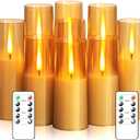 Flickering Flameless Candles,Battery Operated, Flameless Candles with Remote, 2/4/6/8 Hour Timer, Realistic Jumping Flame Effect, Perfect for Home Decor, Holiday Decoration Pcs 9 (Gold)