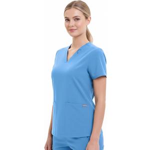TINYLEMON Women Scrub Top - 3 Pockets V-Neck Slim Fit with Badge Loop Four-Way Stretch Anti-Wrinkle Women T-Shirts (Blue, XL)