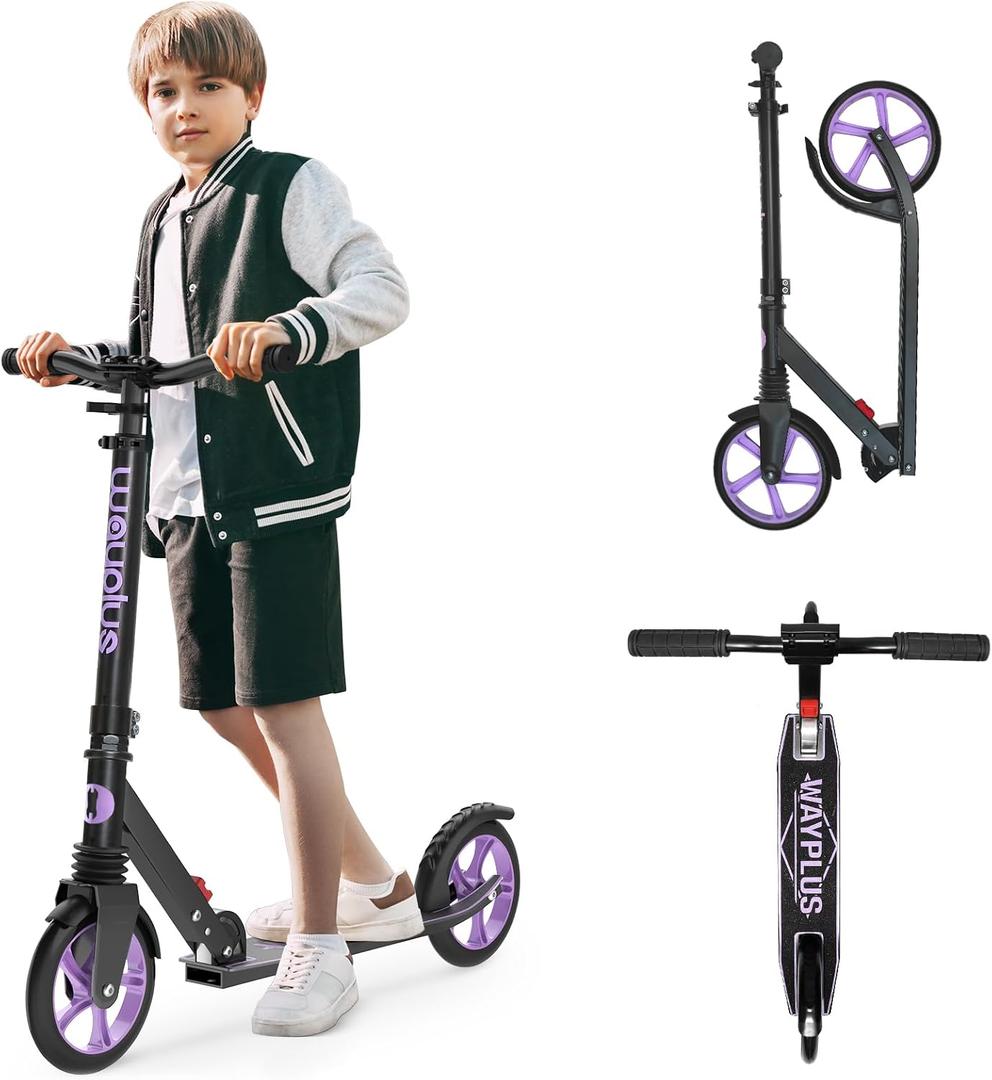 WAYPLUS KS1 Kick Scooter for Ages 6+,Kid, Teens & Adults. Max Load 240 LBS. Foldable, Lightweight, 8IN Big Wheels for Kids, Teen and Adults, 4 Adjustable Levels. Bearing ABEC9 FED Fitness
