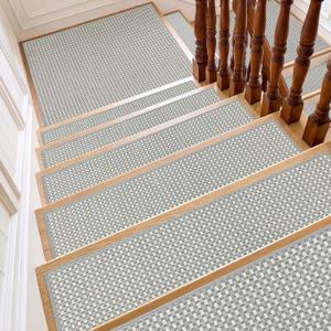 SMILOOL Stair Treads Non Slip for Wooden Steps Indoor 9" x 36" 15 Pack Extra Wide Stair Tread Carpet Stairs Runner, Step Pads with Reusable Adhesive for Dogs Kids Elders, Machine Washable, Light Gray