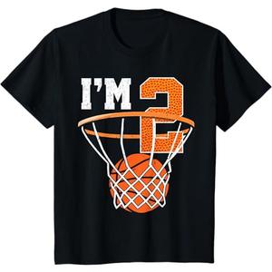 Kids 2nd Birthday Shirt Boy Basketball Kids Two Year Old Birthday TShirt, Black, 3T