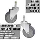 RILIDRI 4-Inch Swivel Stem Caster, 7/16-Inch Stem Diameter Rubber Wheel, Heavy Duty TPR Replacement Wheels for Rubbermaid Mop Bucket Cart Grill Casters - 8 Pack