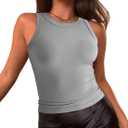 Women's Sexy Crew Neck Sleeveless Tank Tops Racer Back Seamless Ribbed Y2K Cropped Tank Yoga Crop Tops (M)