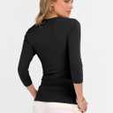 ANRABESS 3/4 Sleeve Shirts for Women V Neck Ribbed Knit Slim Fitted Tops Basic Tshirt 2026 Summer Casual Tees Trendy Outfits (Black, M)