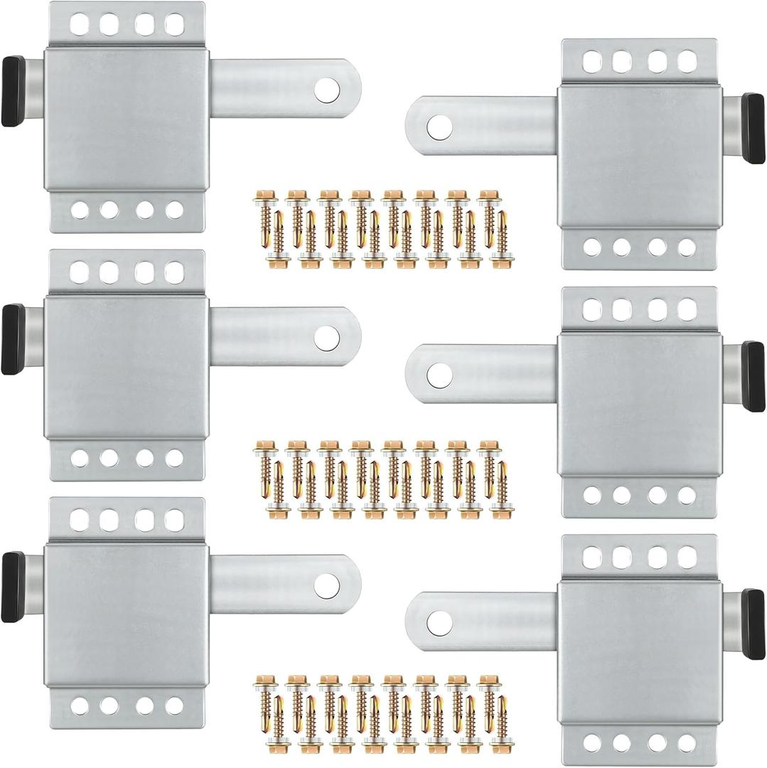 6 Pack Garage Door Side Lock with Self Tapping Screws, Heavy Duty Inside Deadlock Dual Side Lock Part, Galvanized Steel, for Door Security Slide Latch Assembly Replacement, Black PVC Handle Cover