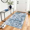 3x5 Area Rug Washable Entryway Rug Non Slip Abstract Tear and Stain Resistance No Pile Lightweight Throw Rugs Carpet for Kitchen, Entrance, Foyer, Bedside, Mudroom, Blue