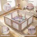 Seeday 51" Foldable Baby Playpen with Mat, Playpen for Babies and Toddlers with Ocean Balls and Pull Links, Soft Breathable and Visible Mesh, Indoor and Outdoor Play Pen, Pink