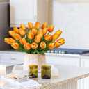24 Pcs Orange Tulips Artificial Flowers Real Touch Fake Tulips Fake Flowers for Mother's Day 13.5" Faux Tulips Faux Flowers Bulk Artificial Tulips Flowers for Vase Centerpieces Home Wedding Bouquet