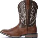 IUV Cowboy Boots For Men Square Toe Western Boot Durable Retro Classic Embroidered Pull On Boot Slip Resistant Country Boots, Size 10