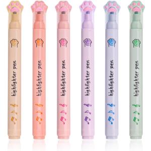Cute Highlighter Kawaii, Assorted Pastel Colors Multicolor Marker Pen, Cat Claw Animals Cartoon No Bleed Colored Bible Aesthetic Neutral Highlighter for Writing Graffiti School Supplies (Set of 24)