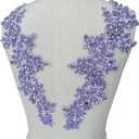 Handmade Rhinestones on lace Applique Sewing Beads Sequins Trim Patches for Wedding Dress Accessories 1 Pair/Bag (Violet)
