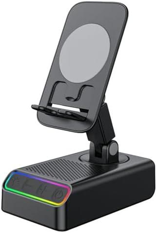 Portable Smart Induction Speaker Mobile Phone Holder RGB Colorful Ambient Light Wireless Bluetooth Speaker Phone Reverse (Black)